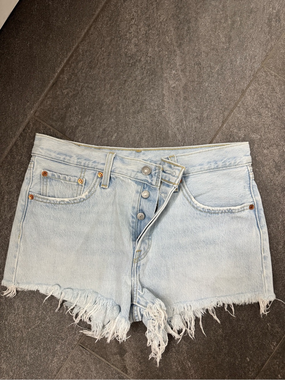 Levi's Light Blue Frayed Denim Shorts